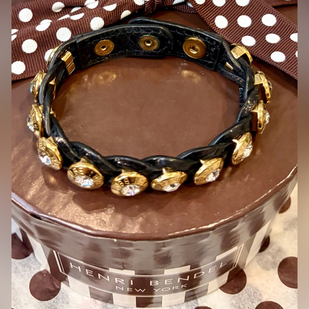 HENRI BENDEL Black/Gold Tone Crystal Leather bracelet/Adjustable/No callouts - Picture 6 of 10